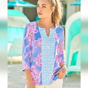 LILLY PULITZER UPF 50+ Karina Blue Periwinkle Tunic Top XL Preppy
